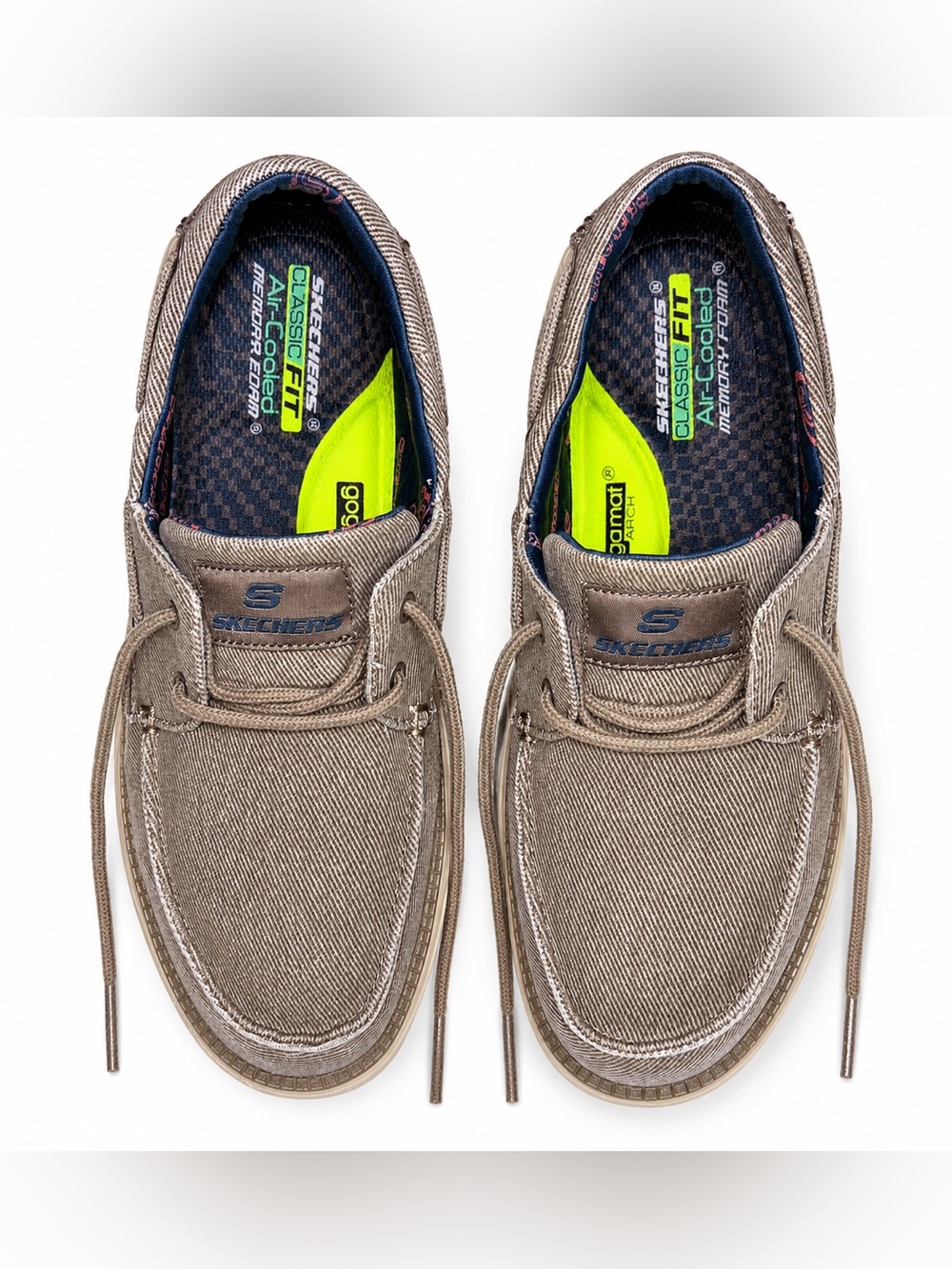 Skechers Men’s Boat Shoes in Taupe with Navy Accents